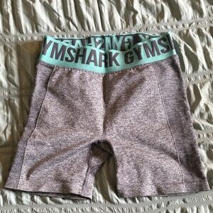 Gymshark Gray Heathered Workout Shorts with Teal Logo Waistband